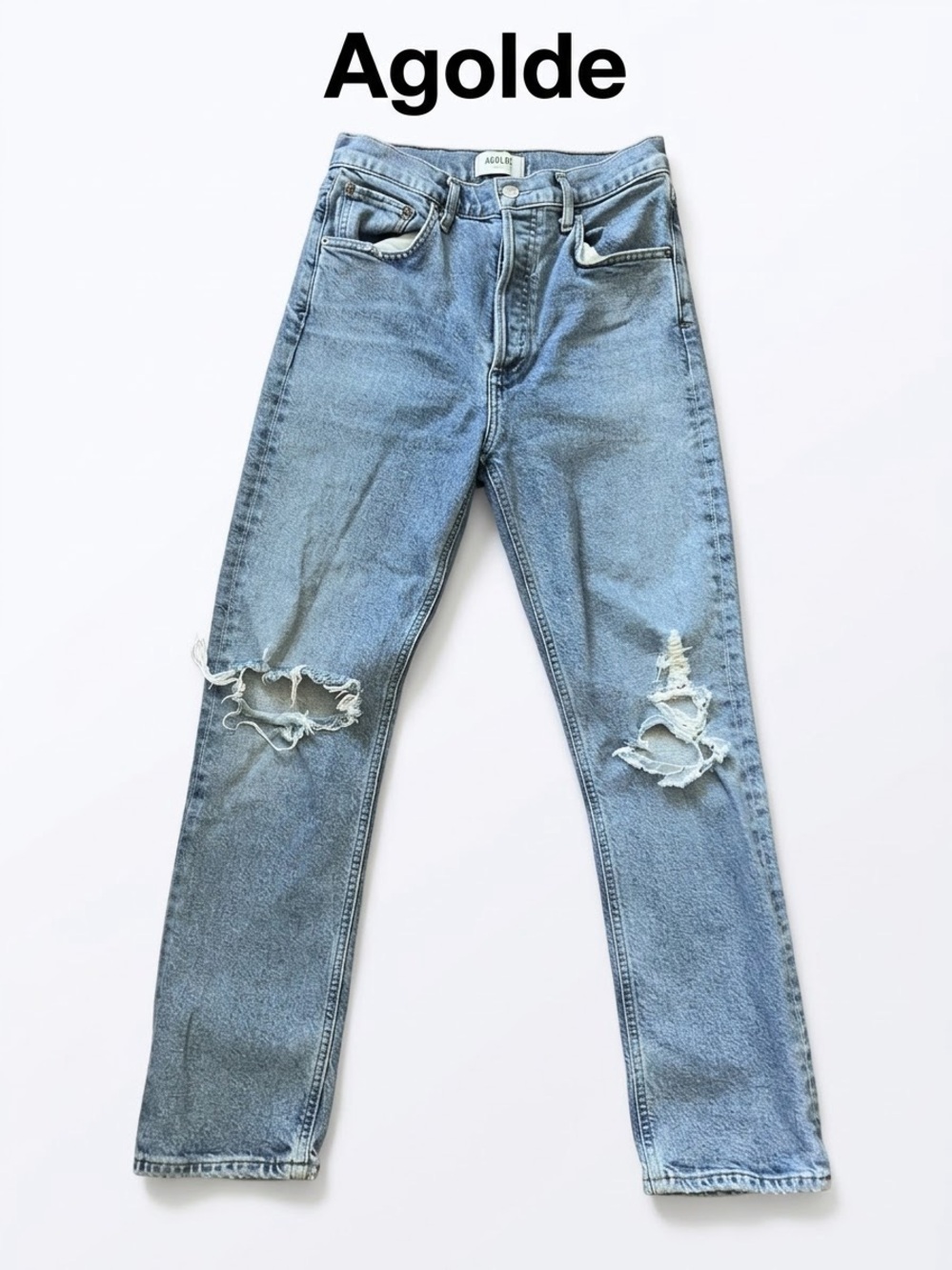 AGOLDE Distressed High Rise Straight Leg Jeans Light Wash - Women’s Size 26 0296